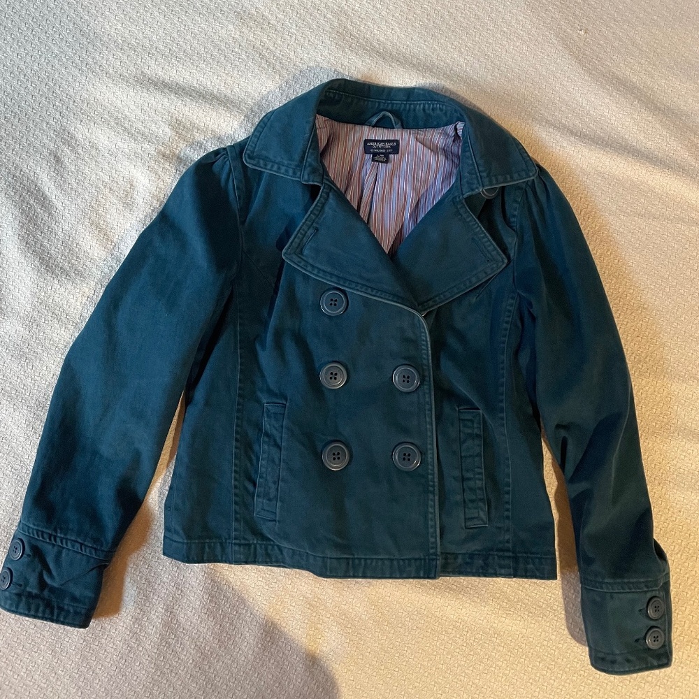 Vintage 90’s American Eagle Teal Blue Peacoat Large